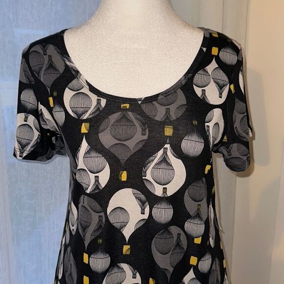 LuLaRoe XS Classic Hot Air Balloon Black White Gold Gray Short Sleeve Crew Tee - Picture 3 of 10